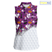 Load image into Gallery viewer, Personalized funny purple Halloween pattern Women sleeveless golf polo shirts best ladies golf wears NQS10315