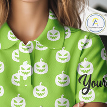 Load image into Gallery viewer, Personalized funny green pumpkin Halloween pattern Women golf polo shirts best ladies golf wears NQS10316