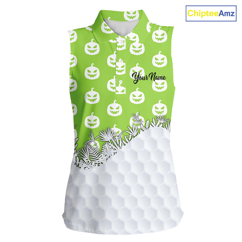 Personalized green pumpkin Halloween pattern Women sleeveless golf polo shirts best ladies golf wears NQS10316