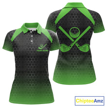 Load image into Gallery viewer, Women golf polo shirts custom black and green hexagon pattern golf outfits ladies, cool golf gifts NQS10318