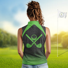 Load image into Gallery viewer, Women sleeveless polo shirt custom black and green hexagon pattern golf outfit ladies, cool golf gift NQS10318
