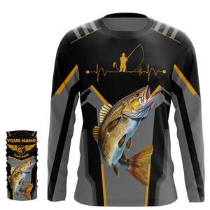 Personalized Black Walleye Fishing jerseys, Team Walleye Fishing Long Sleeve tournament shirts| Yellow NQS6223