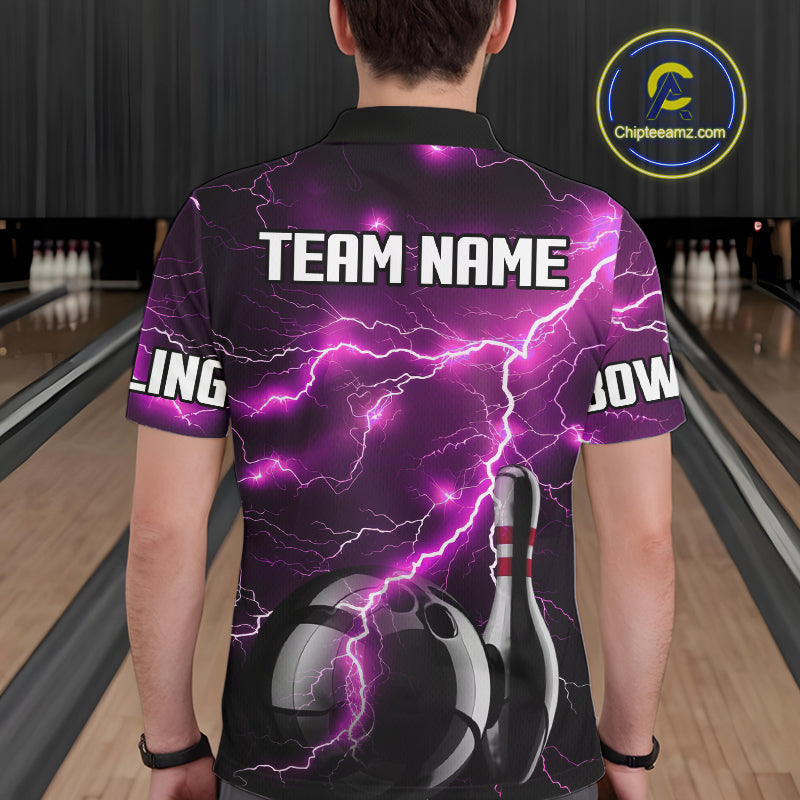 Pink Lightning Thunder Black Bowling Polo, Quarter zip Shirt for Men custom bowling team jerseys NQS10530