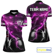 Load image into Gallery viewer, Pink Lightning Thunder Black Bowling Polo, Quarter zip Shirt for Women custom bowling team jersey NQS10530