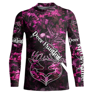 Love Deer Hunting Pink Camo Customize Name 3D All Over Printed Shirts Personalized Hunting gifts NQS903