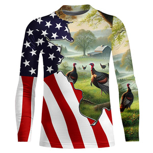 Wild Turkey Hunting Camo 3D All Over Print Shirts American Flag Patriotic Hunting gifts NQS100