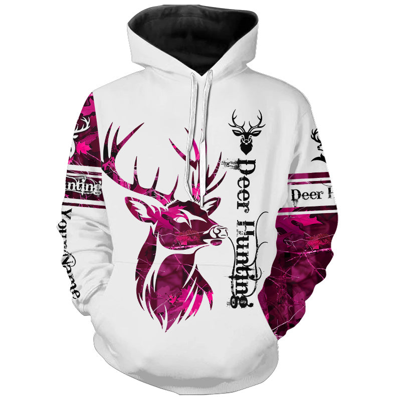 Deer hunting pink camouflage Customized Name 3D All Over Printed Shirts, Personalized Hunting gifts NQS1052