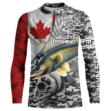 Load image into Gallery viewer, Canadian Flag Walleye Ice Fishing camo Custom long sleeve performance Walleye Fishing shirt jerseys NQS6706