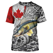 Load image into Gallery viewer, Canadian Flag Walleye Ice Fishing camo Custom long sleeve performance Walleye Fishing shirt jerseys NQS6706