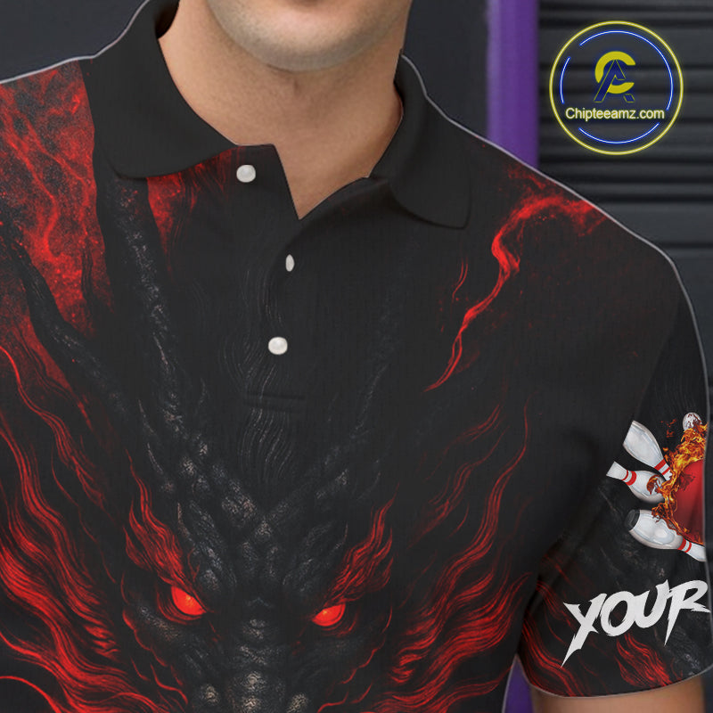 Black And Red Dragon Bowling Shirts For Men Custom Dragon Bowling League Shirts Outfits NQS10948
