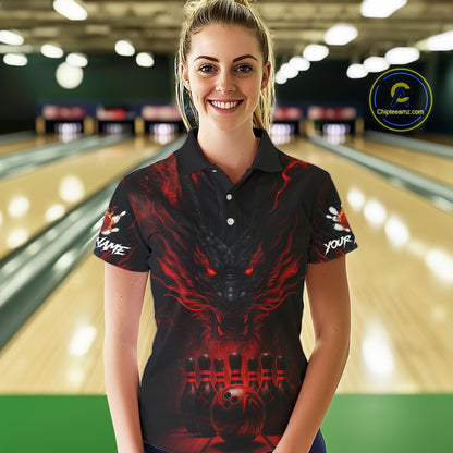 Black And Red Dragon Bowling Shirts For Women Custom Dragon Bowling League Shirts Outfits NQS10948
