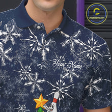 Load image into Gallery viewer, Funny Christmas Tree snowflake Bowling shirts for men Custom Xmas Bowling Outfits Men | Navy NQS10951