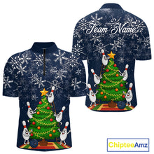 Load image into Gallery viewer, Funny Christmas Tree snowflake Bowling shirts for men Custom Xmas Bowling Outfits Men | Navy NQS10951