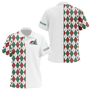 Christmas Kid golf polo shirts custom red, white, green argyle pattern golf gifts NQS9038