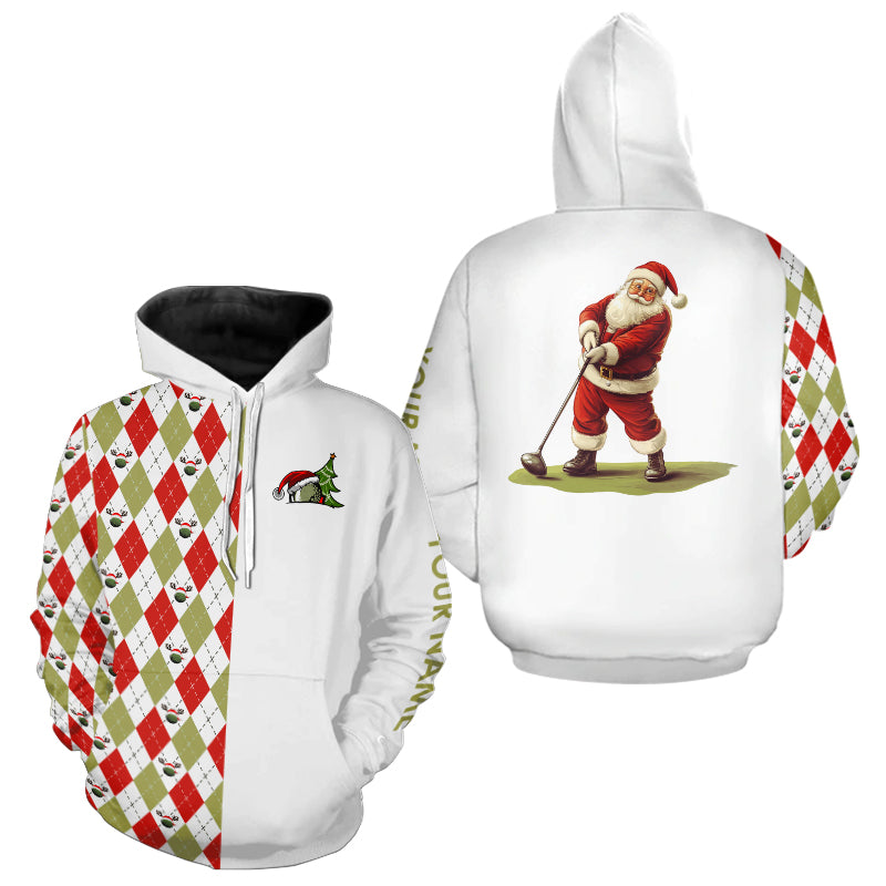 Christmas Golf Hoodies custom red, white, green argyle pattern Santa golfer Xmas golf gifts NQS9039