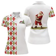 Load image into Gallery viewer, Christmas Womens golf polo Shirts custom red, white, green argyle pattern Santa golfer Xmas golf gifts NQS9039