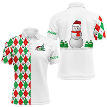 Load image into Gallery viewer, Christmas Mens golf polo shirts custom red, white, green argyle pattern snowman golf ball Xmas gifts NQS9040