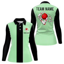 Load image into Gallery viewer, Personalized Mint Green and Black Retro Bowling Shirts For Women custom vintage bowling team jerseys NQS9045