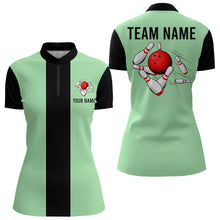 Load image into Gallery viewer, Personalized Mint Green and Black Retro Bowling Shirts For Women custom vintage bowling team jerseys NQS9045