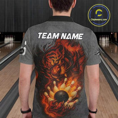 Personalized Tiger Bowling Shirts For Men Custom Gray grunge Flame Tiger Bowling Team Jerseys NQS11137