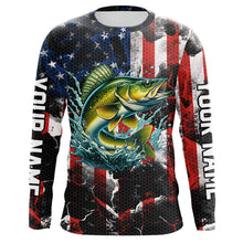 Load image into Gallery viewer, Walleye fishing black American flag Custom UV protection performance long sleeve fishing jerseys NQS9277