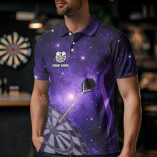 Load image into Gallery viewer, Purple galaxy space pattern Darts Polo, Quarter zip Shirts For Men Custom Team Darts Jersey Outfit NQS9448