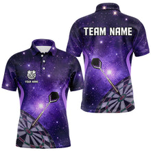 Load image into Gallery viewer, Purple galaxy space pattern Darts Polo, Quarter zip Shirts For Men Custom Team Darts Jersey Outfit NQS9448