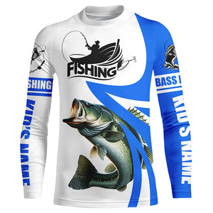 Largemouth bass fishing Custom Name sun protection long sleeve fishing shirts for men, women | Blue NQS3268