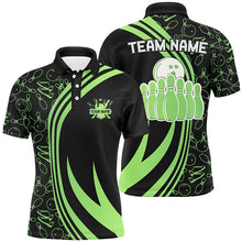 Load image into Gallery viewer, Black Mens bowling Polo shirt Custom Green neon team league bowling jerseys, gifts for bowlers NQS7535