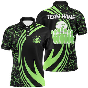 Black Mens bowling Polo shirt Custom Green neon team league bowling jerseys, gifts for bowlers NQS7535