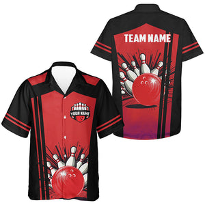 Personalized black and red retro Bowling hawaiian shirts, Team button up shirts gift for Bowler NQS7687