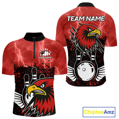 Black and Red Lightning thunder storm Eagle Bowling Shirts for Men Custom Team bowling jerseys NQS10022