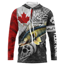 Load image into Gallery viewer, Canadian Flag Walleye Fishing Custom long sleeve performance Fishing Shirts, Walleye Fishing jerseys NQS3530