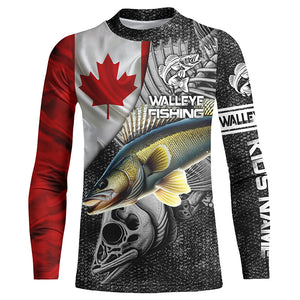 Canadian Flag Walleye Fishing Custom long sleeve performance Fishing Shirts, Walleye Fishing jerseys NQS3530