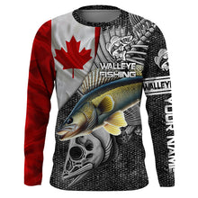 Load image into Gallery viewer, Canadian Flag Walleye Fishing Custom long sleeve performance Fishing Shirts, Walleye Fishing jerseys NQS3530