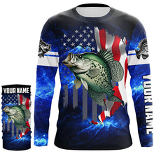 Load image into Gallery viewer, Crappie Fishing 3D American Flag patriotic blue galaxy Custom Crappie long sleeve Fishing Shirts NQS7936