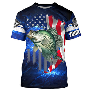 Crappie Fishing 3D American Flag patriotic blue galaxy Custom Crappie long sleeve Fishing Shirts NQS7936