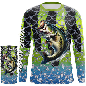 Largemouth Bass Fishing scales customize name performance UV protection long sleeves fishing shirt NQS643