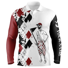 Load image into Gallery viewer, Funny Red, black argyle pattern Mens golf polos shirts custom golf skull white golf shirts, golf gifts NQS6236