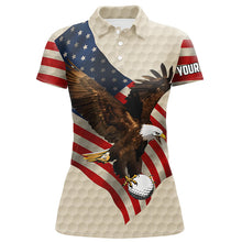 Load image into Gallery viewer, Vintage American flag Eagle Womens golf polo shirts custom patriotic golf shirts ladies golf tops NQS6242