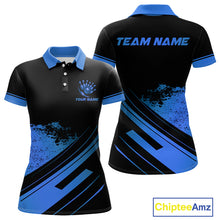 Load image into Gallery viewer, Custom Black And Blue Bowling Team Polo, Quarter-Zip Shirts For Women, Personalized Bowling Jerseys NQS10539