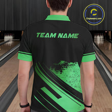 Load image into Gallery viewer, Custom Black And Green Bowling Team Polo, Quarter-Zip Shirts For Men, Personalized Bowling Jerseys NQS10540