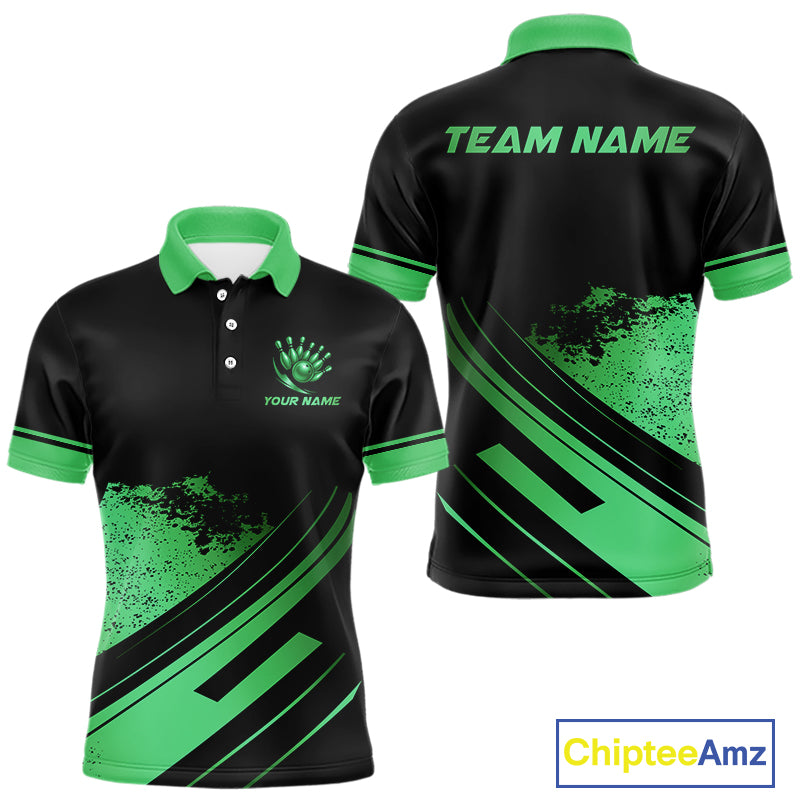 Custom Black And Green Bowling Team Polo, Quarter-Zip Shirts For Men, Personalized Bowling Jerseys NQS10540
