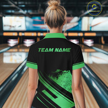Load image into Gallery viewer, Custom Black And Green Bowling Team Polo, Quarter-Zip Shirts For Women, Personalized Bowling Jerseys NQS10540
