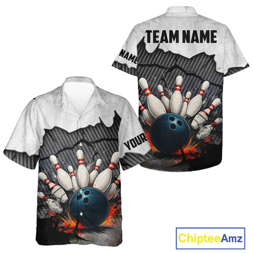 Black and White grunge Bowling Hawaiian Shirt Custom Team Bowling Button up shirt, Gift for Bowlers NQS10751