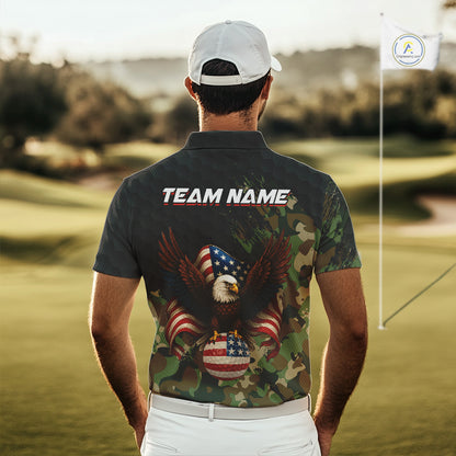 Black and Green Camo American Flag Eagle Golf Polo Shirts For Men Custom Patriotic Team Golf Jersey NQS10953