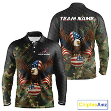 Load image into Gallery viewer, Black and Green Camo American Flag Eagle Golf Polo Shirts For Men Custom Patriotic Team Golf Jersey NQS10953