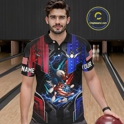 American flag bowling jersey Custom patriotic Lightning Thunder Eagle Bowling shirts for men NQS10958