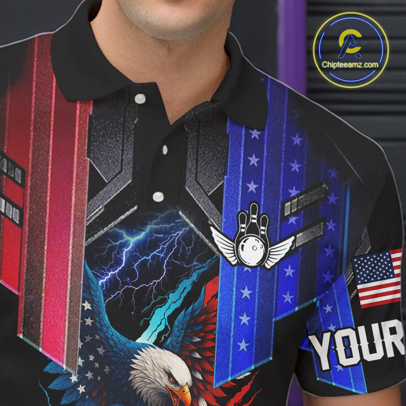 American flag bowling jersey Custom patriotic Lightning Thunder Eagle Bowling shirts for men NQS10958