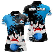 Load image into Gallery viewer, Christmas Bowling Polo, Quarter Zip Shirts For Women Custom Christmas Bowling Team Jerseys | Blue NQS9056